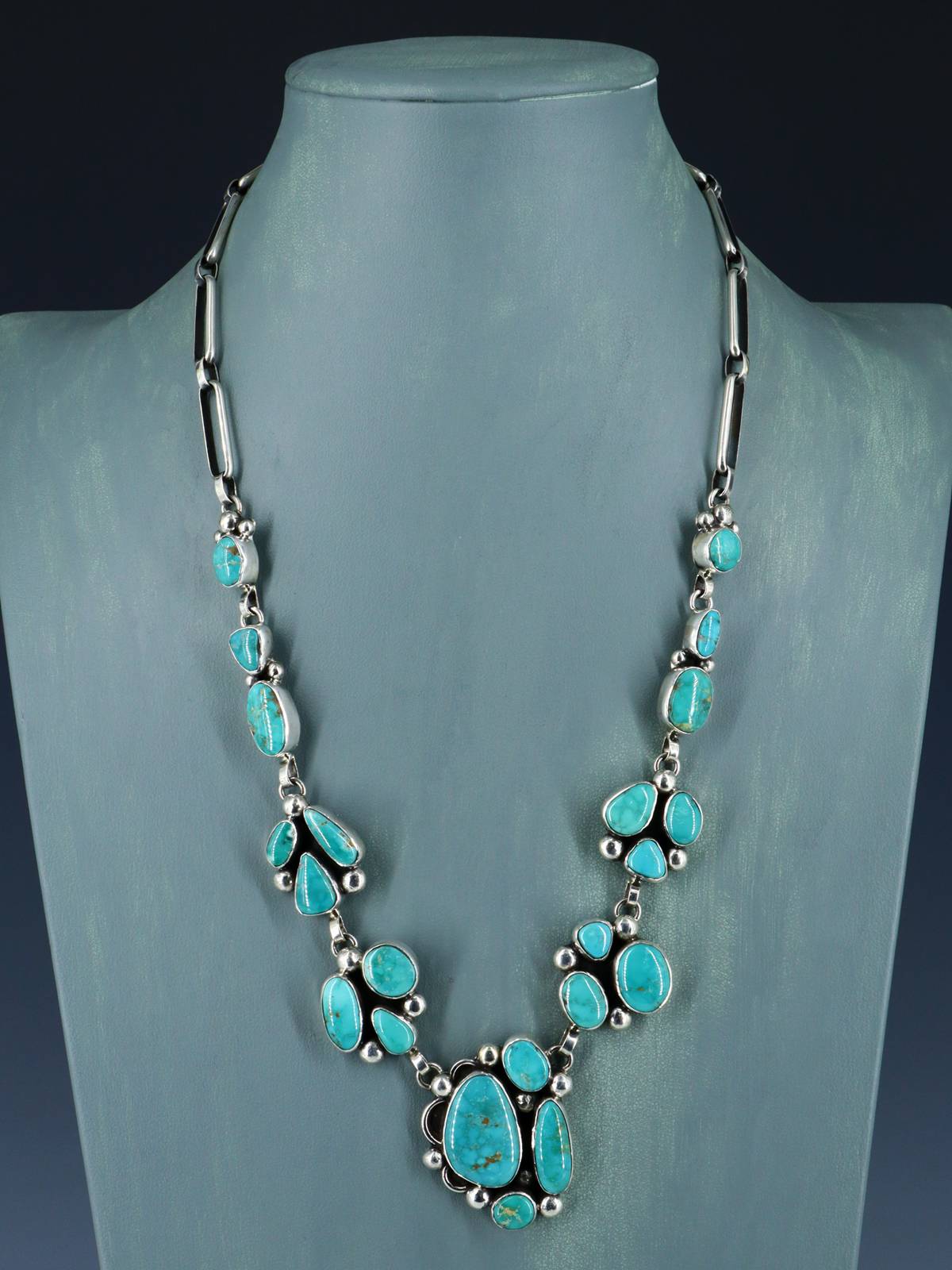 Native American Jewelry Sterling Silver Turquoise Lariat Necklace Set
