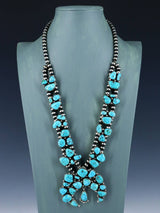 Native American Old Kingman Turquoise Squash Blossom Necklace