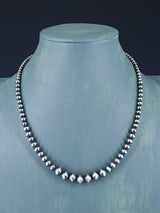 Navajo Jewelry Graduated Single Strand Sterling Silver Beaded Necklace
