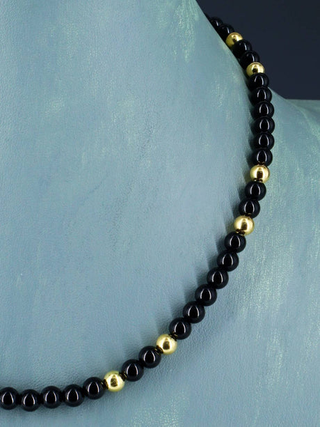 Native American Black Onyx and Gold Beaded Necklace
