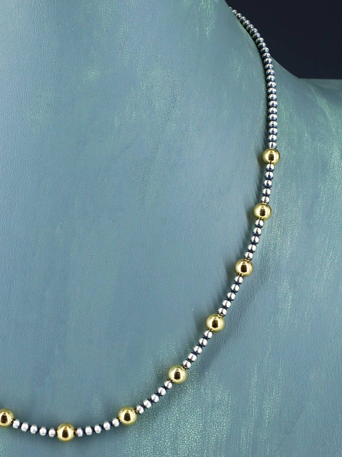 20" 18K Gold and Sterling Silver Beaded Necklace