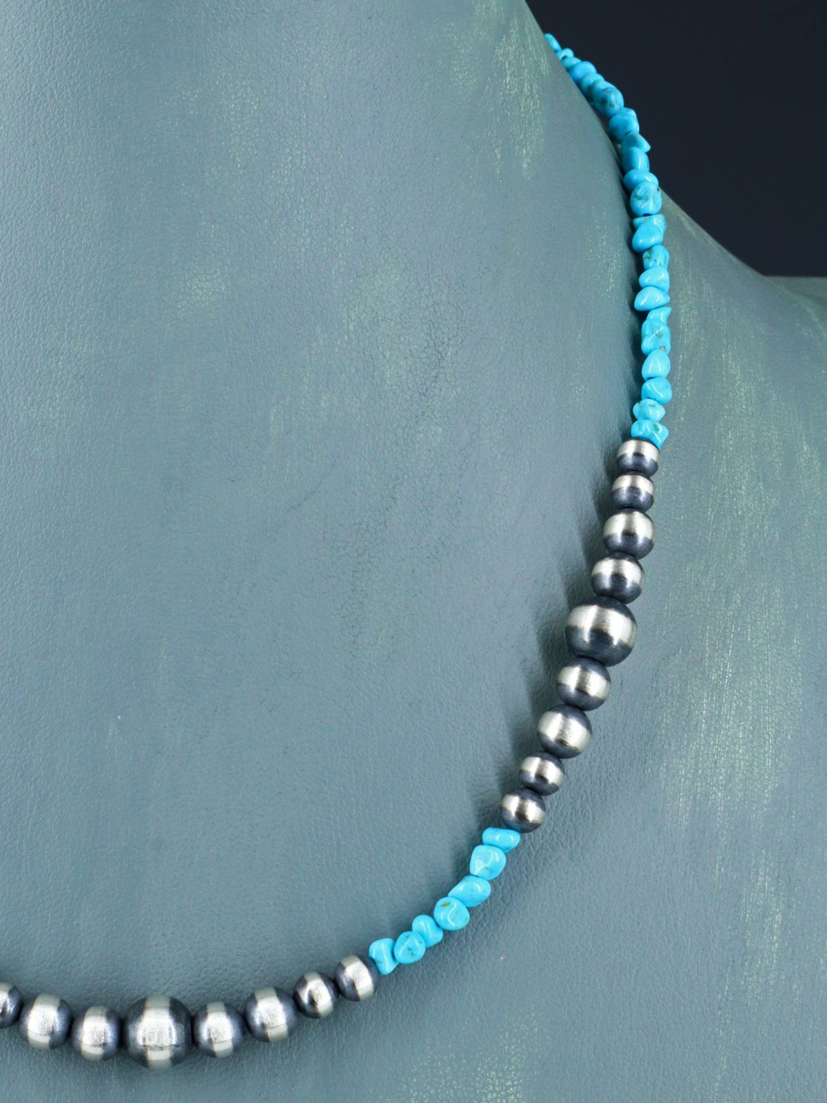 Collar de cuentas de plata y turquesa nativo americano