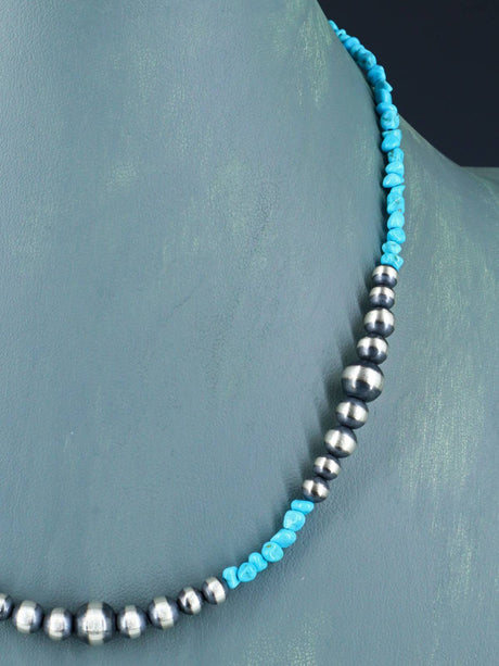Collar de cuentas de plata y turquesa nativo americano