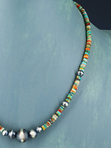 Collar de cuentas de plata y turquesa nativo americano
