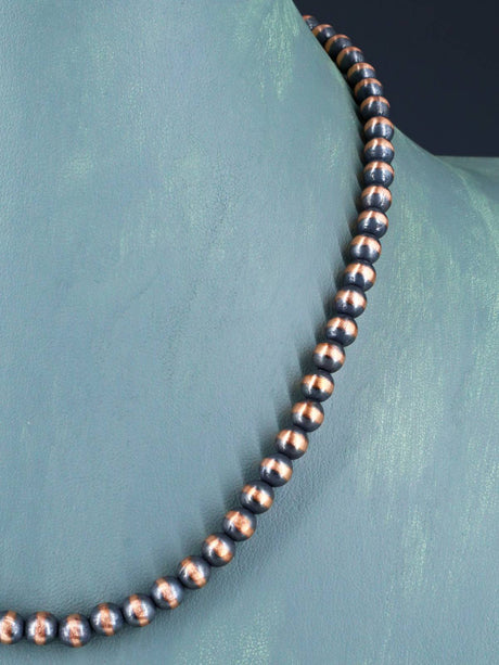 Collar de cuentas de plata de ley de una sola hebra de joyería Navajo de 18.0 in