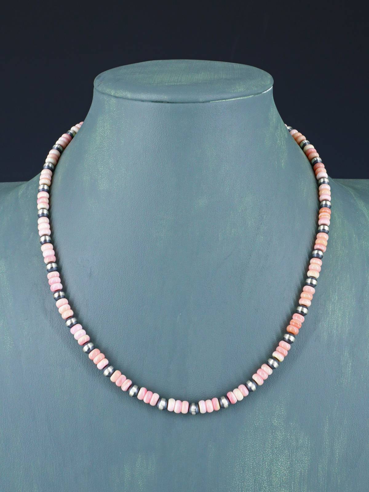 18" Navajo Jewelry Pink Conch Sterling Silver Beaded Necklace
