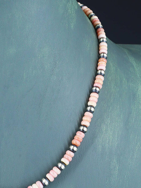 18" Navajo Jewelry Pink Conch Sterling Silver Beaded Necklace