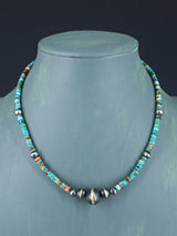 Native American Turquoise and Silver Bead Necklace