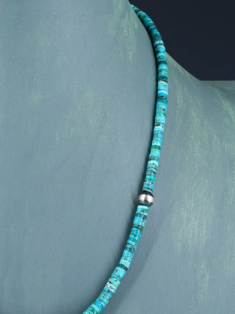 Native American Turquoise and Silver Bead Necklace