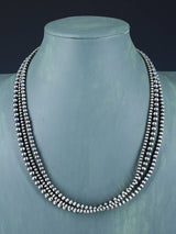 20" Navajo Jewelry Three Strand Sterling Silver Beaded Necklace