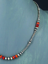 Native American Spiny Oyster and Silver Bead Necklace