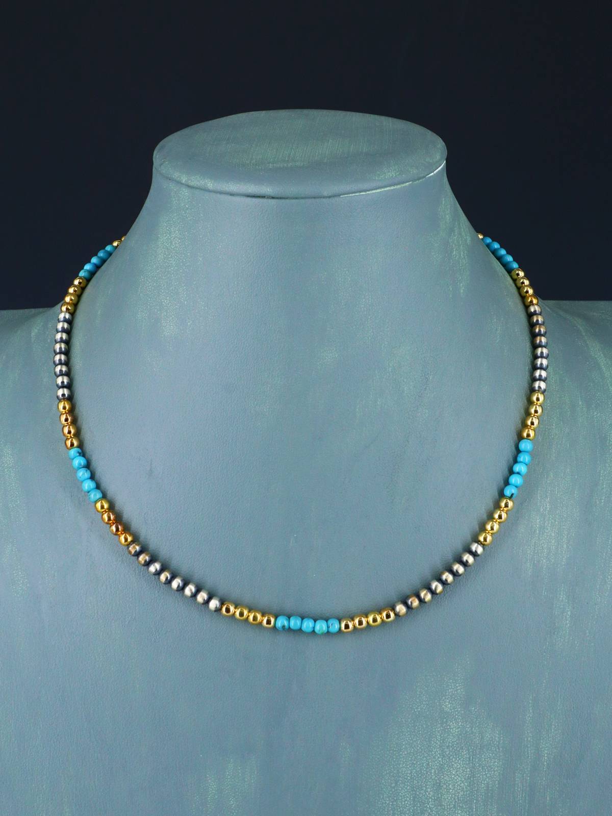 Native American Turquoise and Silver Bead Necklace