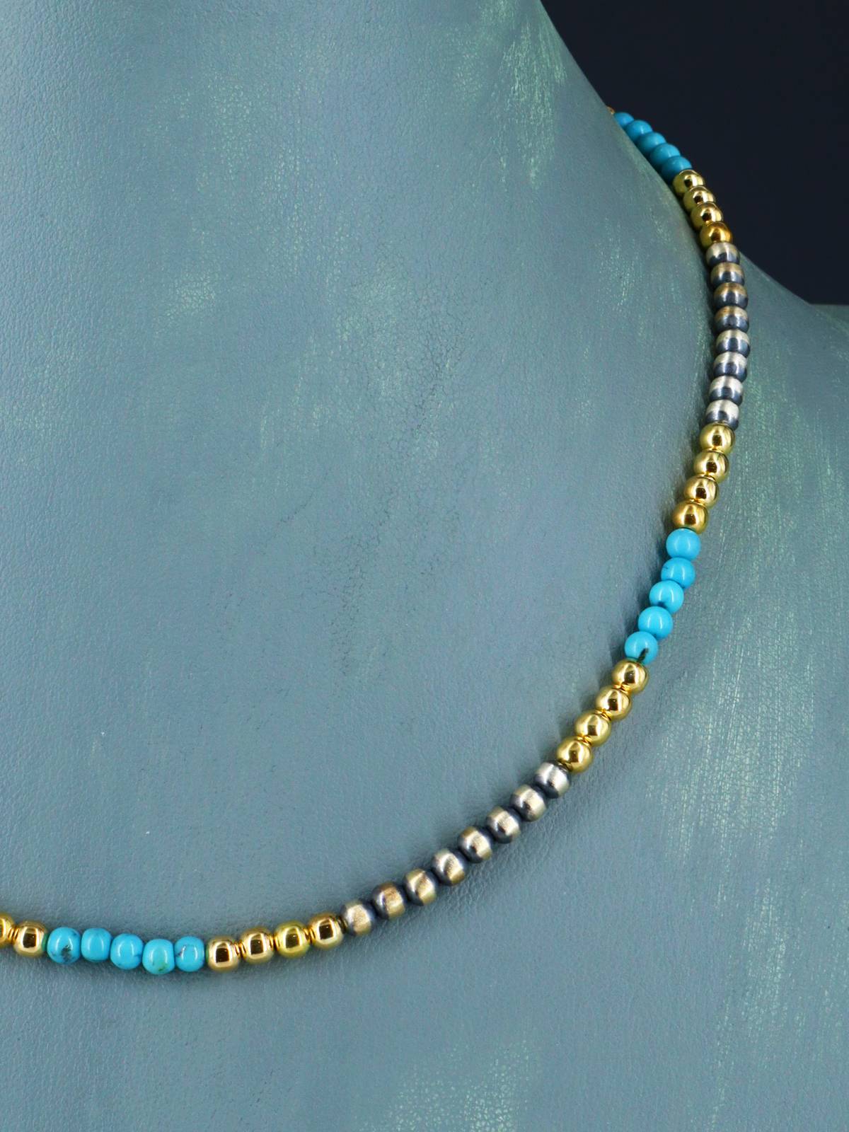 Native American Turquoise and Silver Bead Necklace