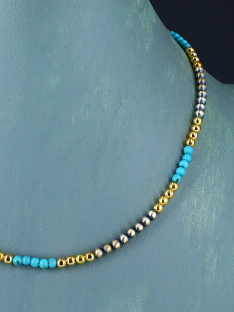 Collar de cuentas de plata y turquesa nativo americano