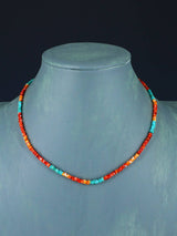 Native American Spiny Oyster and Turquoise Beaded Choker Necklace