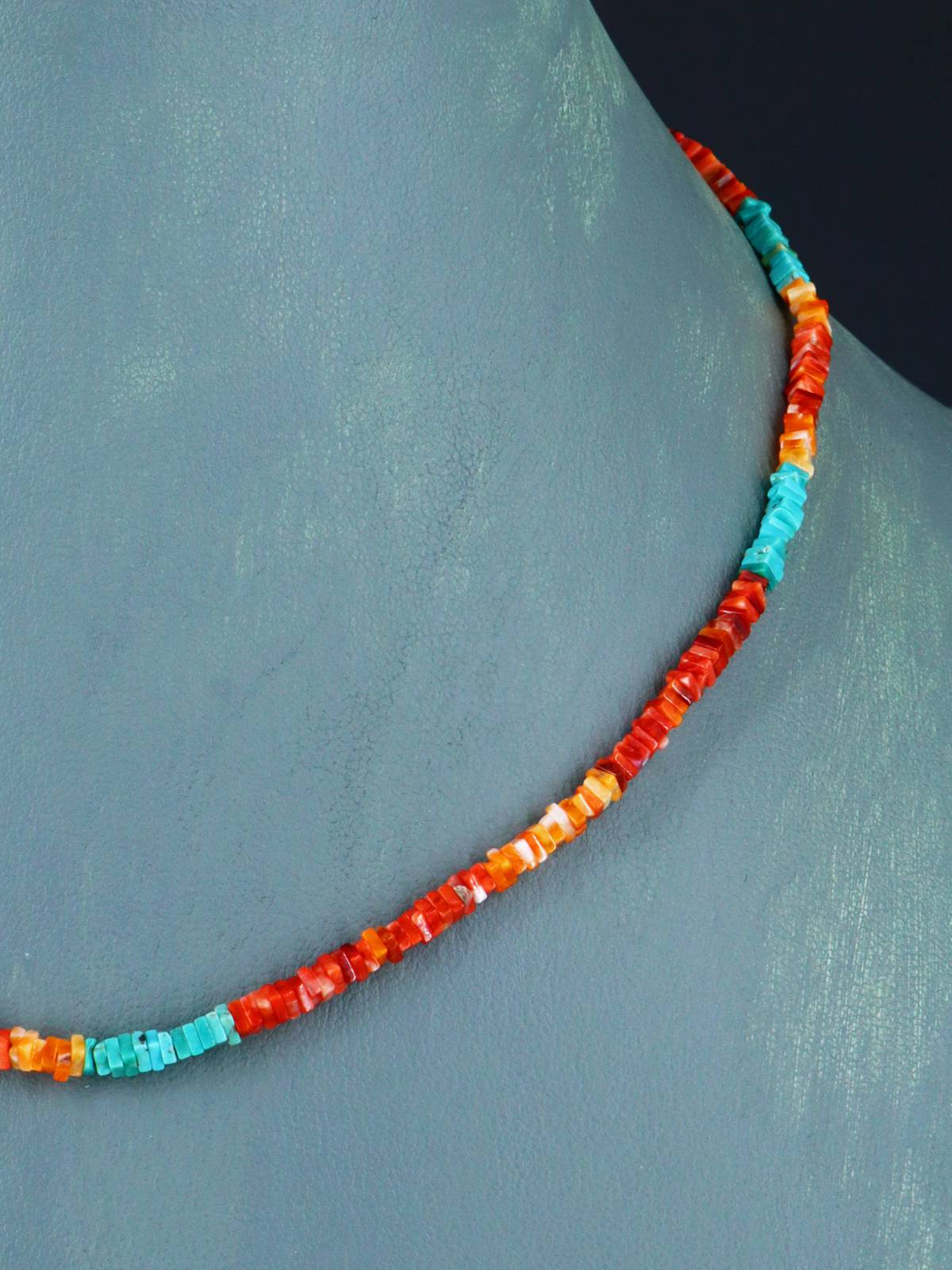 Native American Spiny Oyster and Turquoise Beaded Choker Necklace