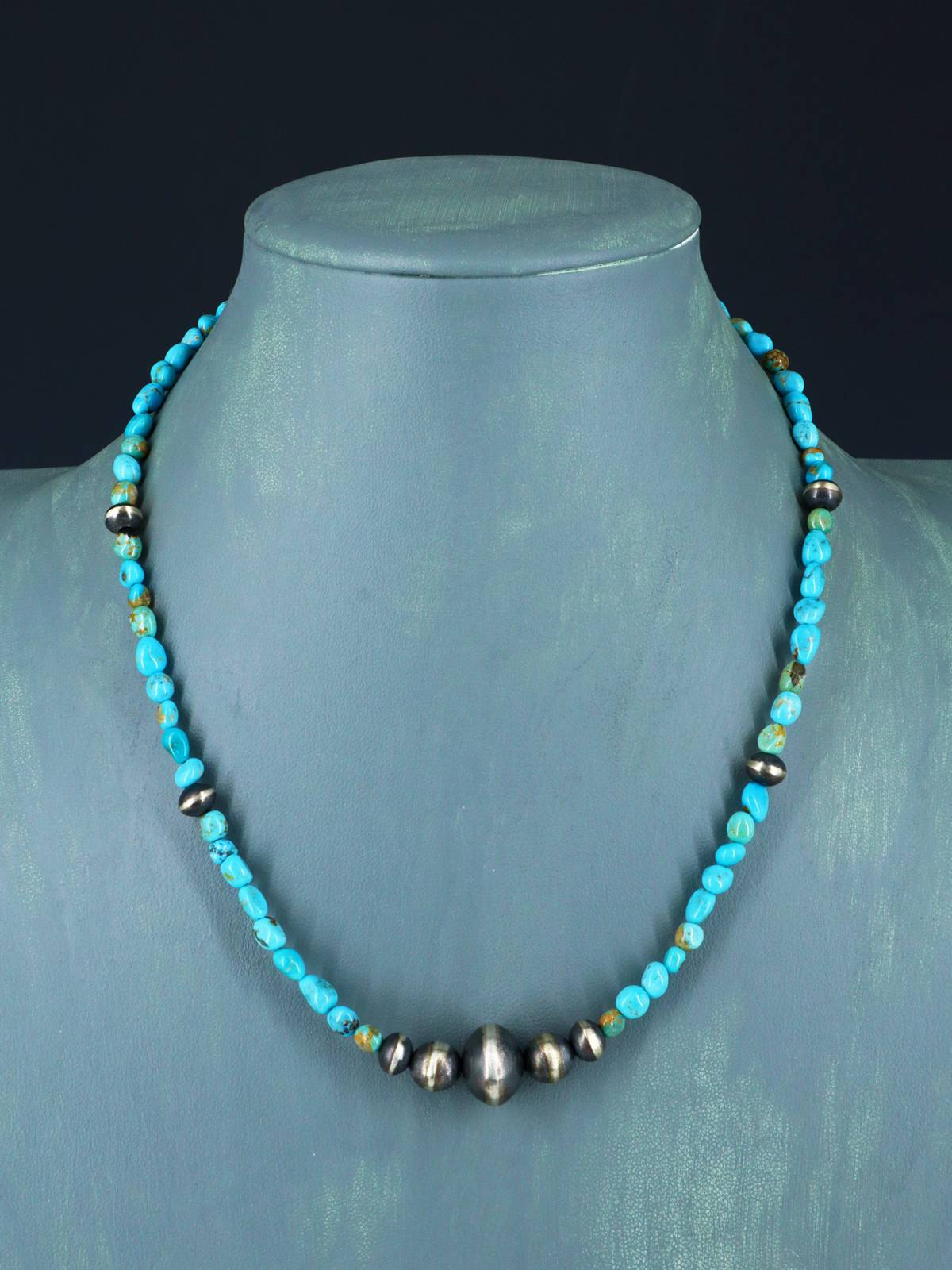Collar de cuentas de plata y turquesa nativo americano