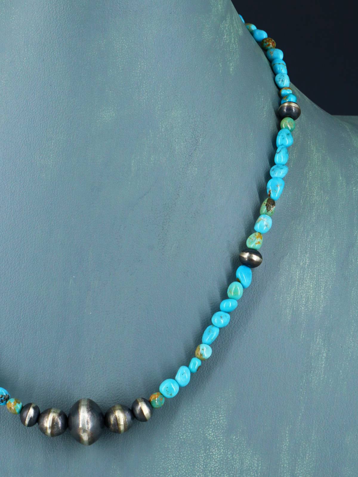 Collar de cuentas de plata y turquesa nativo americano