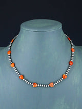 Native American Spiny Oyster Heart and Silver Bead Necklace