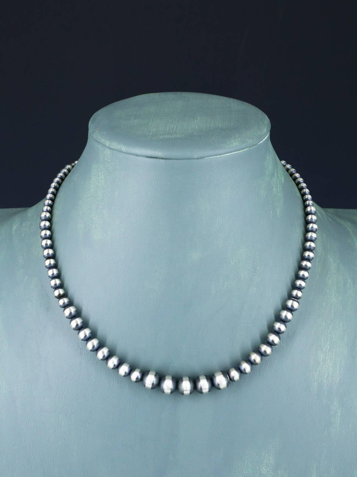 16" Navajo Jewelry Single Strand Sterling Silver Beaded Necklace