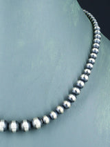 16" Navajo Jewelry Single Strand Sterling Silver Beaded Necklace
