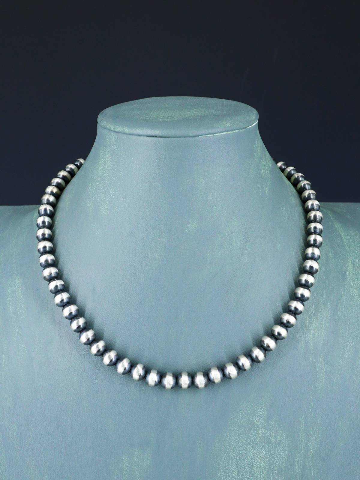 18" Navajo Jewelry Single Strand Sterling Silver Beaded Necklace