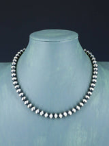 18" Navajo Jewelry Single Strand Sterling Silver Beaded Necklace
