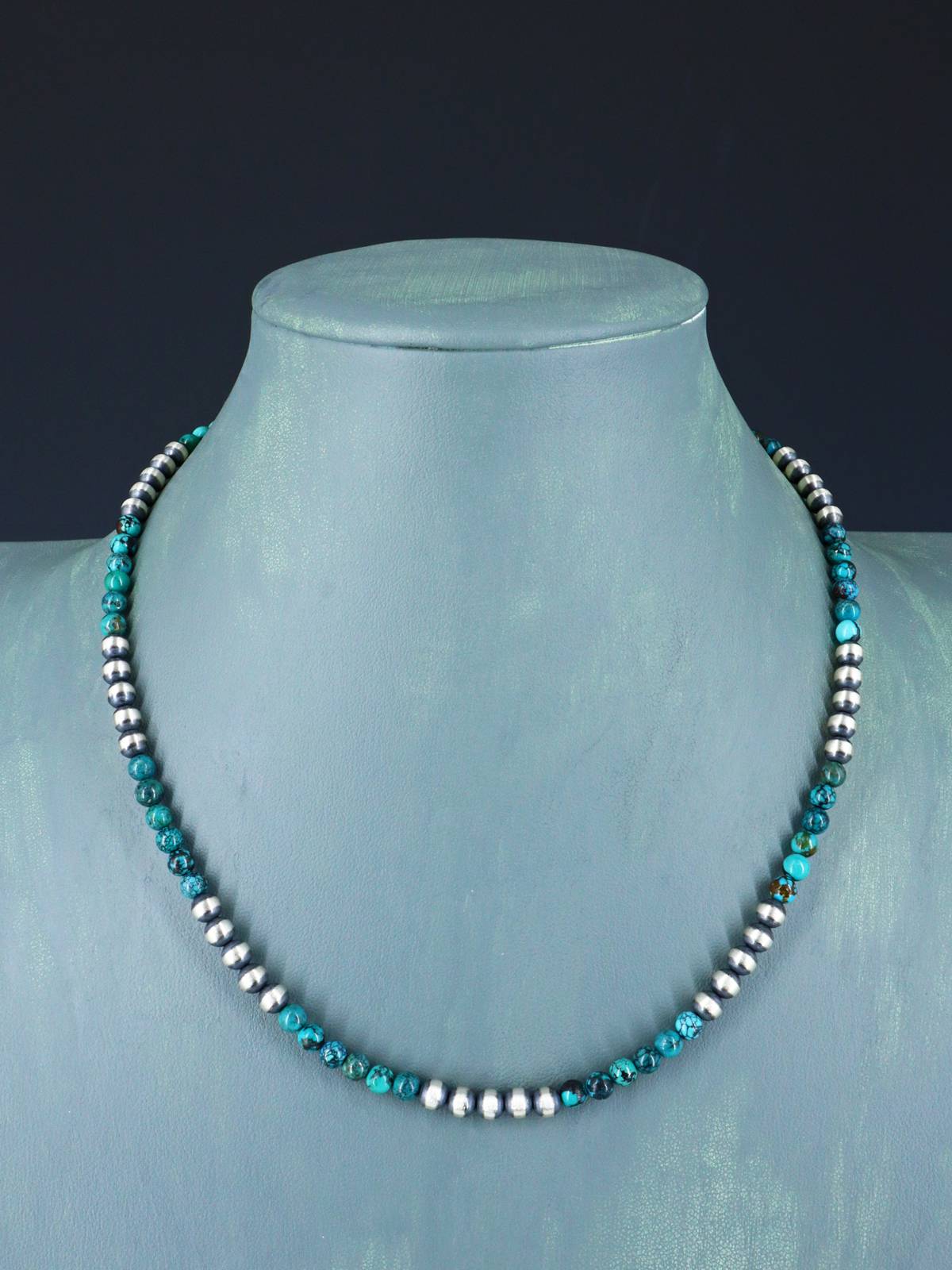 Native American Turquoise and Silver Beaded Necklace