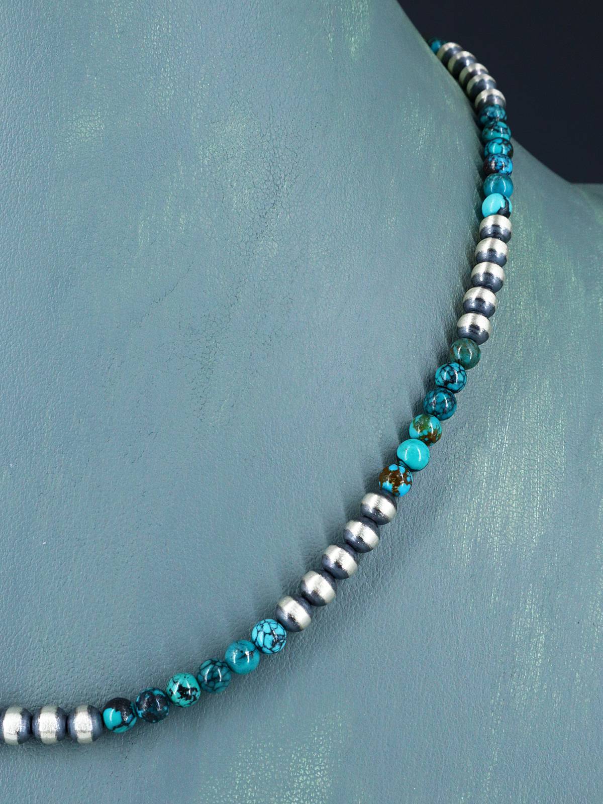 Native American Turquoise and Silver Beaded Necklace