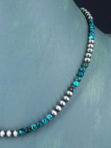Native American Turquoise and Silver Beaded Necklace
