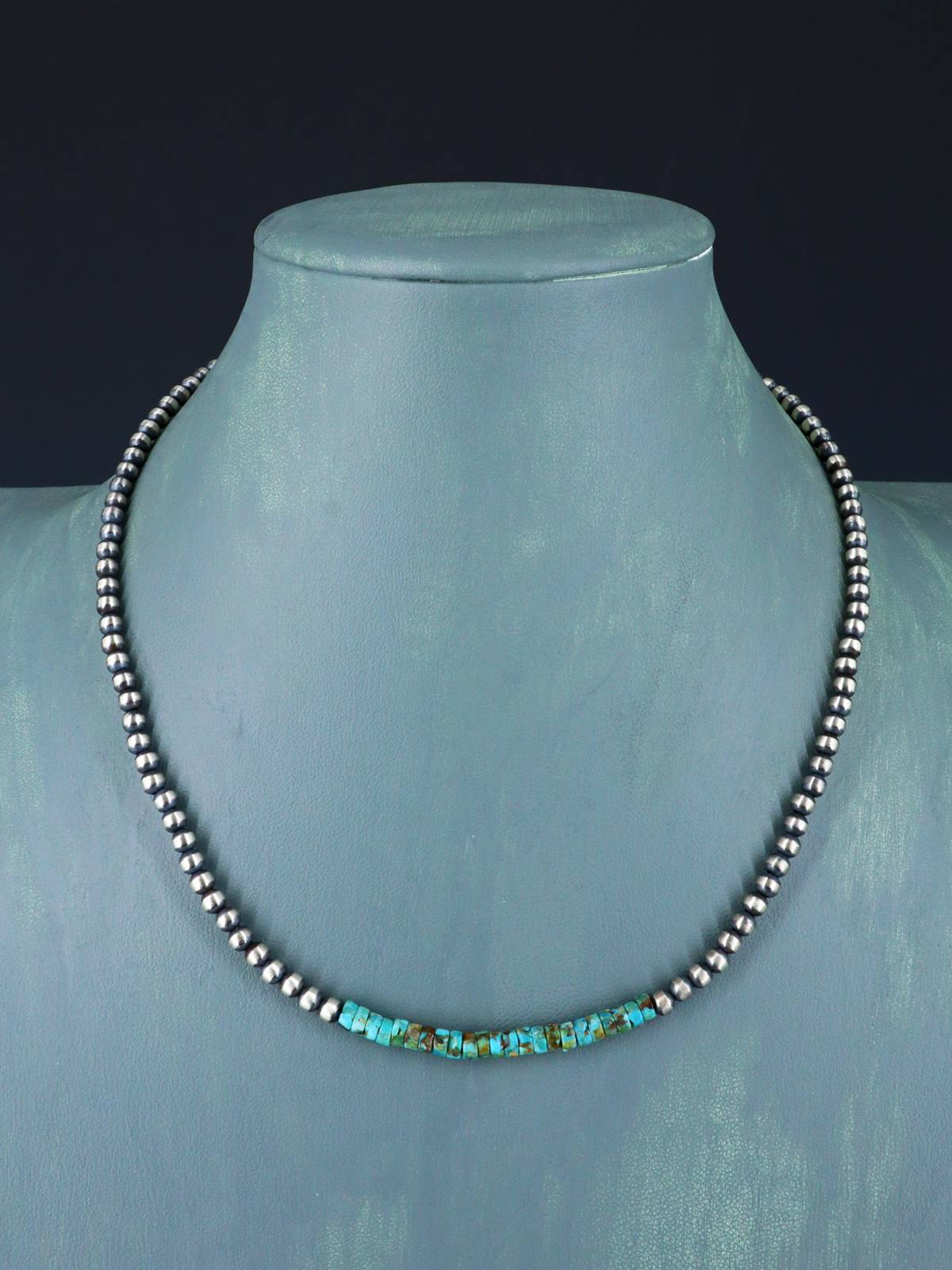 Collar de cuentas de plata y turquesa nativo americano