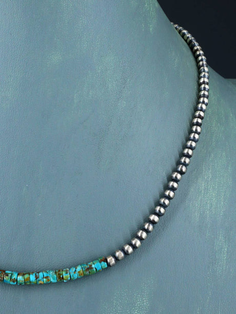 Collar de cuentas de plata y turquesa nativo americano