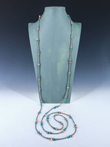 Extra Long Native American Turquoise and Silver Bead Necklace