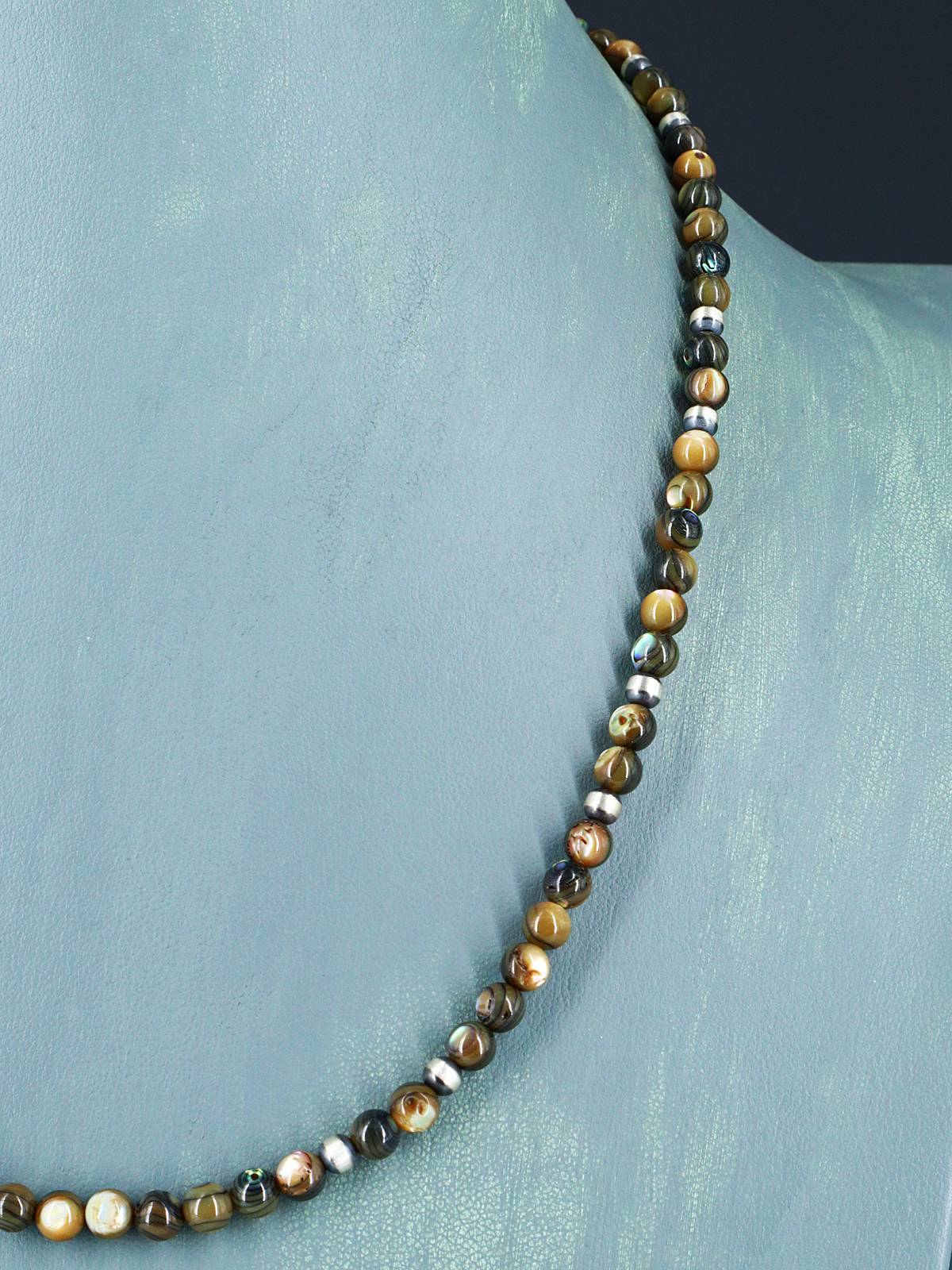 20" Native American Abalone and Sterling Silver Bead Necklace