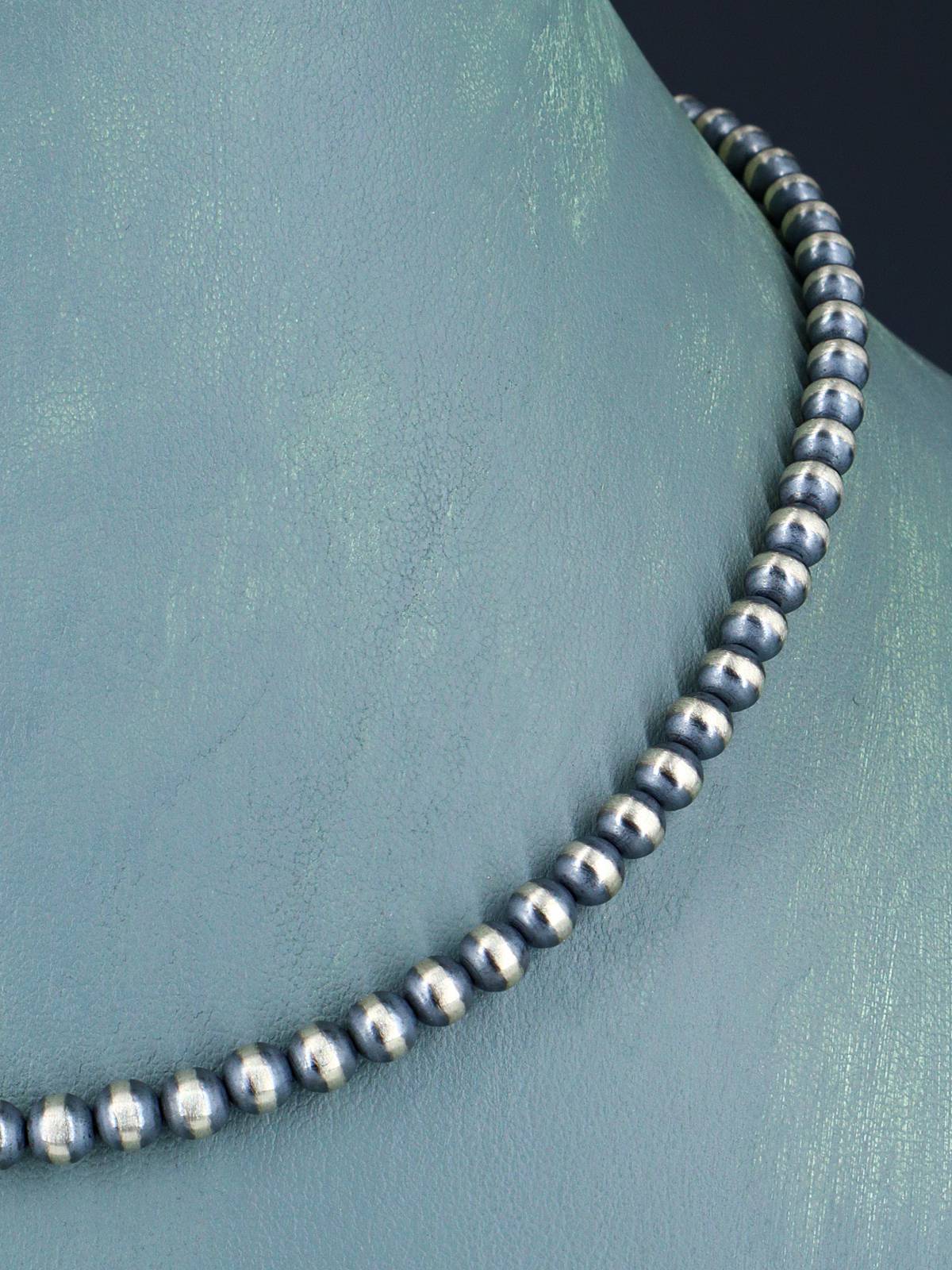 16" Navajo Jewelry Single Strand Sterling Silver Beaded Necklace