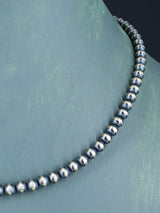 16" Navajo Jewelry Single Strand Sterling Silver Beaded Necklace