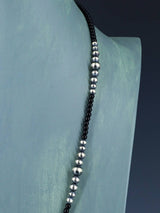 24" Native American Onyx and Sterling Silver Beaded Necklace