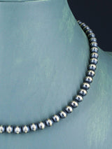 16" Navajo Jewelry Single Strand Sterling Silver Beaded Necklace