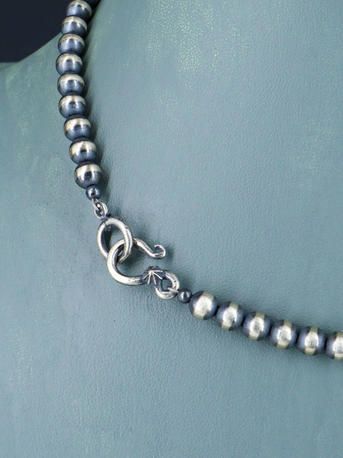 16" Navajo Jewelry Single Strand Sterling Silver Beaded Necklace