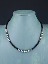 18" Native American Onyx and Sterling Silver Beaded Necklace