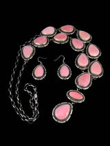 Native American Pink Conch Lariat Necklace and Earring Set