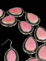 Native American Pink Conch Lariat Necklace and Earring Set