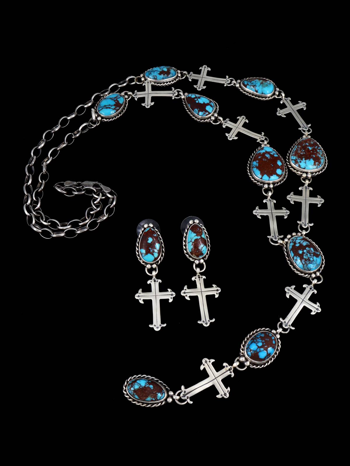 Native American Egyptian Turquoise Lariat Necklace and Earring Set