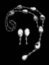 Native American White Buffalo Sterling Silver Lariat Necklace and Earring Set