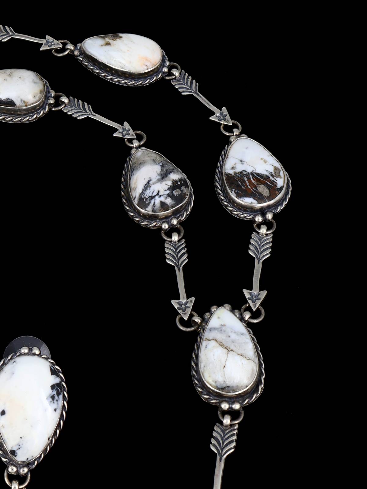 Native American White Buffalo Sterling Silver Lariat Necklace and Earring Set