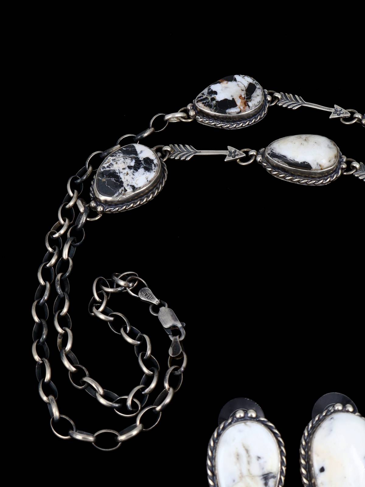Native American White Buffalo Sterling Silver Lariat Necklace and Earring Set