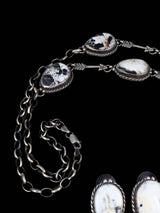 Native American White Buffalo Sterling Silver Lariat Necklace and Earring Set