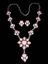 Native American Pink Conch Heart Lariat Necklace and Earring Set
