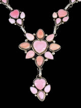 Native American Pink Conch Heart Lariat Necklace and Earring Set