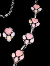 Native American Pink Conch Heart Lariat Necklace and Earring Set